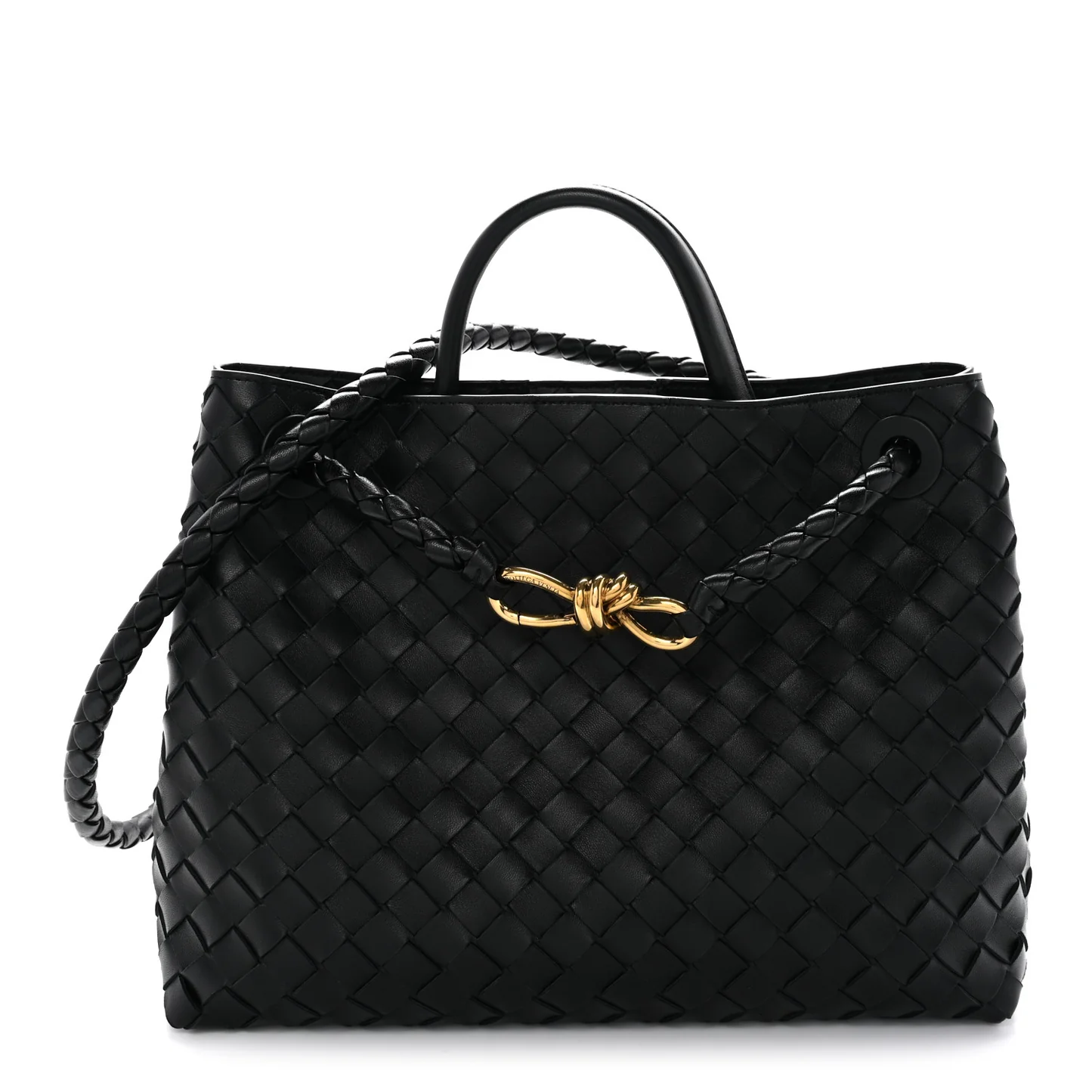 Nappa Intrecciato Medium Andiamo Shoulder Bag Black