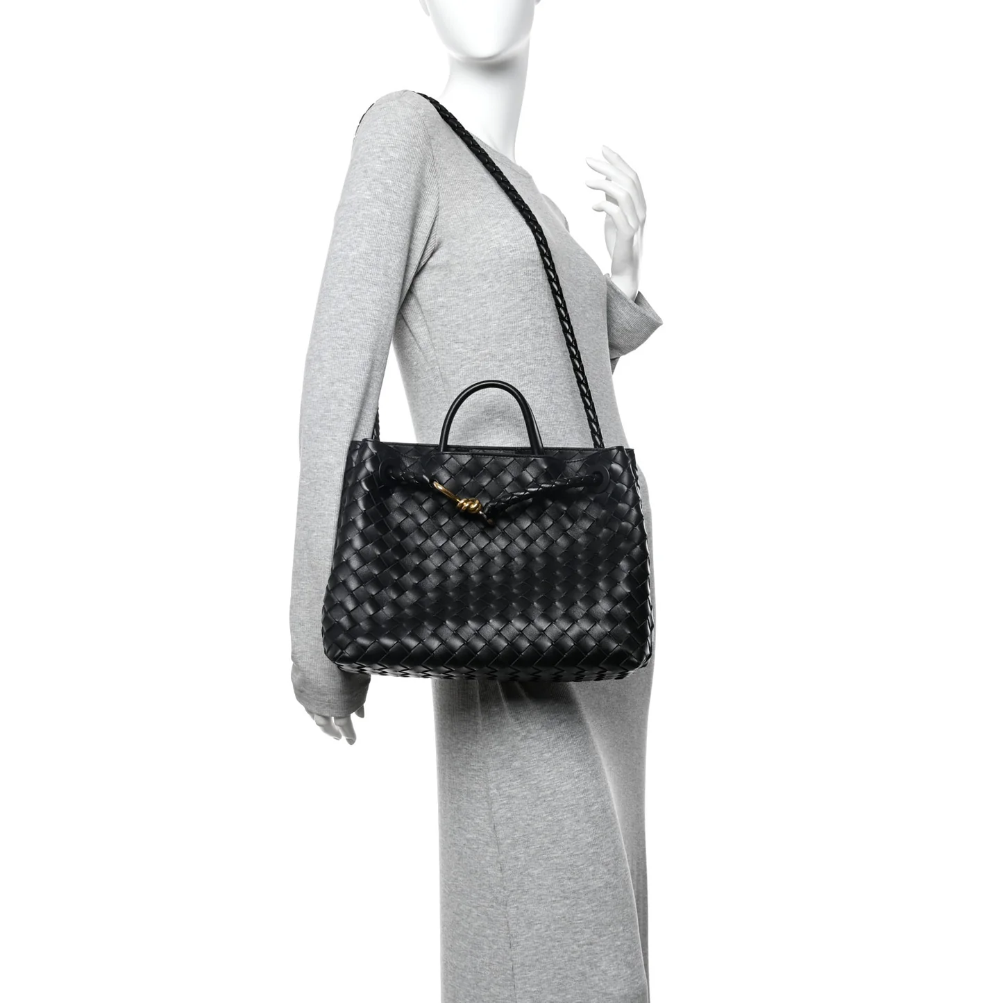 Nappa Intrecciato Medium Andiamo Shoulder Bag Black