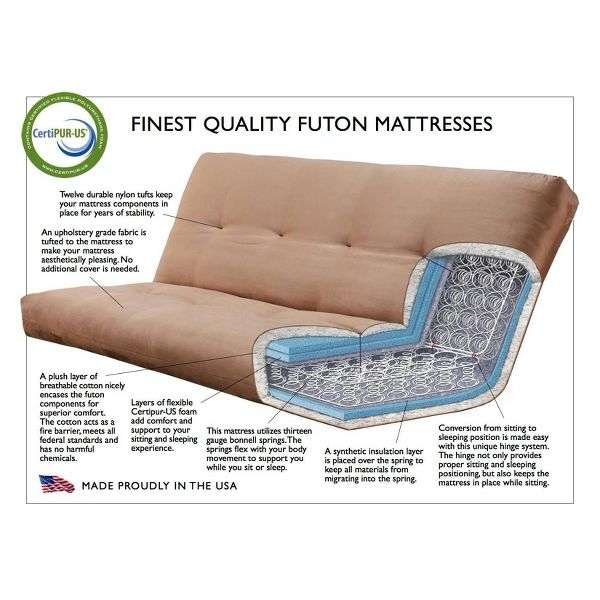 Queen Wheaton Frame and Coil Mattress Butternut/Navy Suede - Dual Comfort: Hardwood, Polyester Upholstery, Converts to Bed